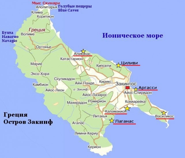 Карта острова Закинф