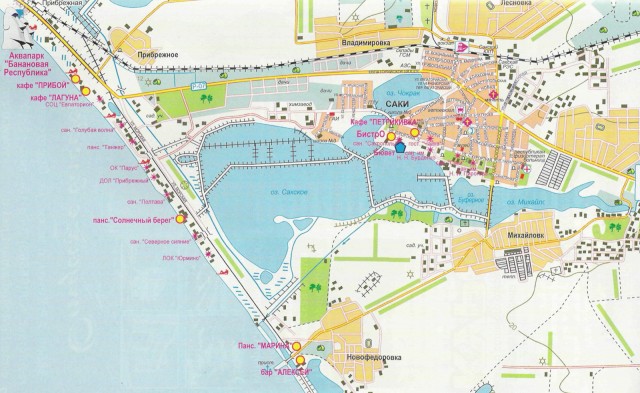 Карта г. Саки, с указанием объектов туристической инфраструктуры